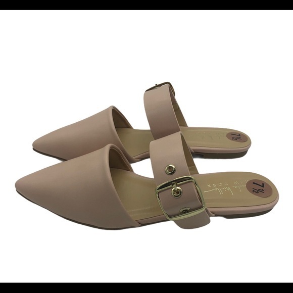 Nicole Miller New York Shoes - Nicole‎ Miller New York Blush Pink Pointed Toe Buckle Strap Mules Flats 7.5
